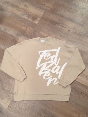 Ted Baker Neutral Tan Knit Sweater with Logo Tag